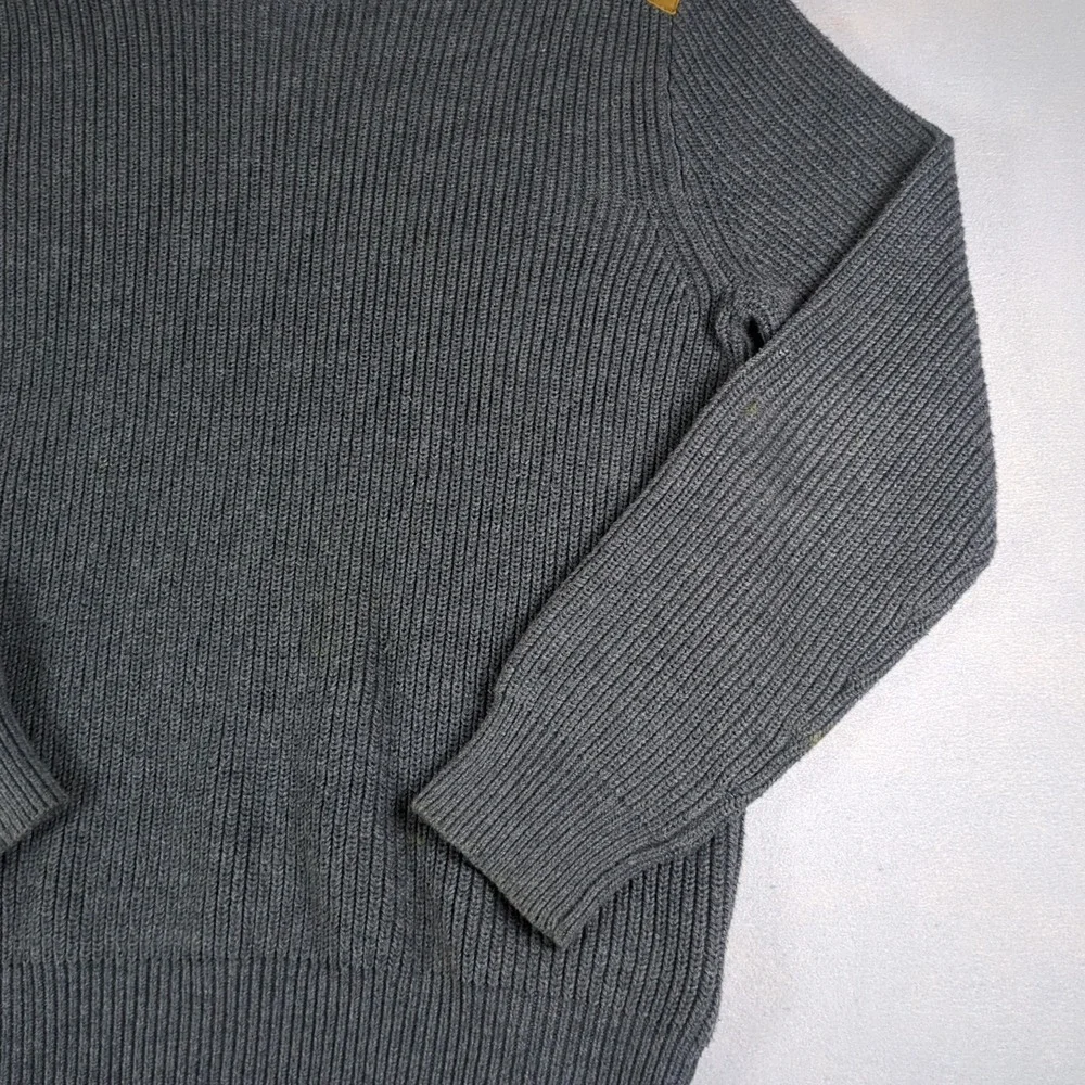 J Crew Woodsman Sweater Mens Large Gray Ribbed Suede Shoulder Patches Retail